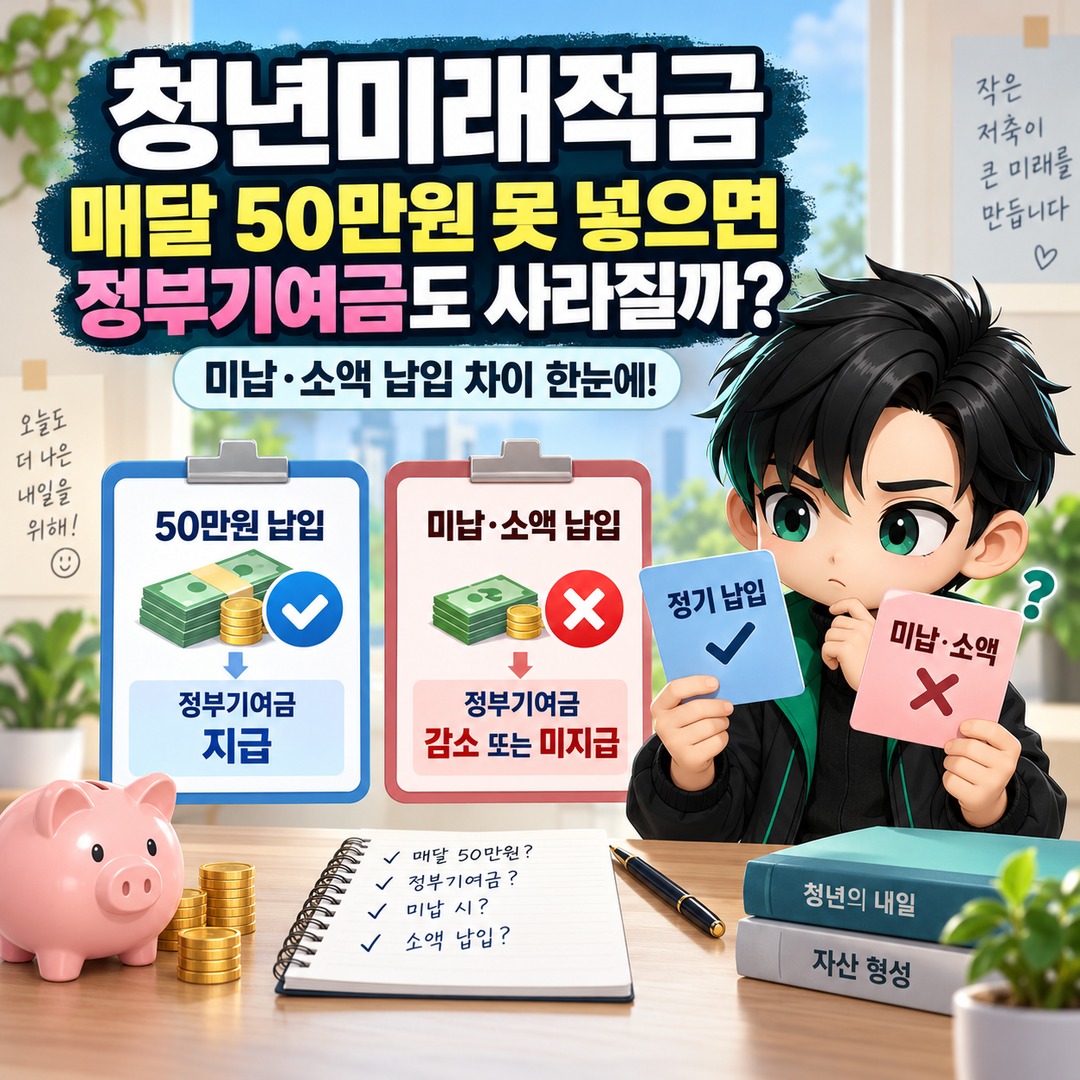 청년미래적금 매달 50만원 못 넣으면 정부기여금도 사라질까? 미납·소액 납입 차이 핵심 내용 정보형 썸네일