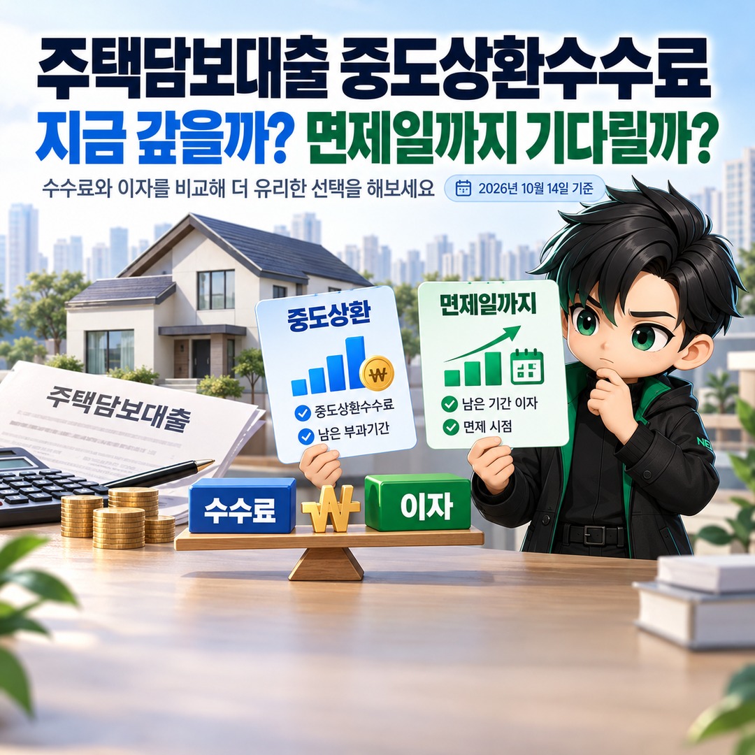 주택담보대출 중도상환수수료, 3년 전 상환 비용과 면제일까지 기다릴 때의 이자 차이 핵심 내용 정보형 썸네일