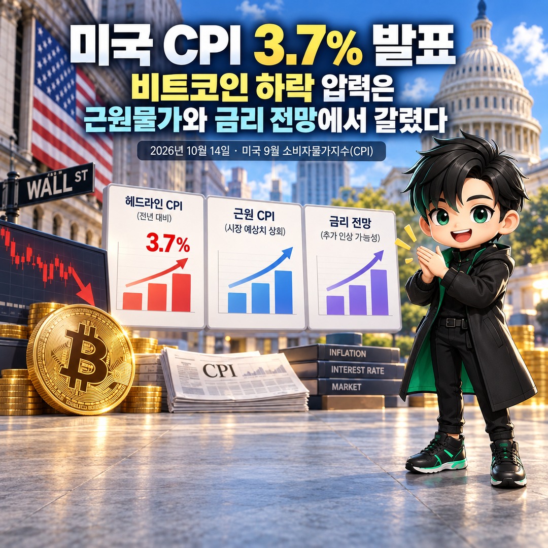 미국 CPI 3.7% 발표, 비트코인 하락 압력은 근원물가와 금리 전망에서 갈렸다 핵심 내용 정보형 썸네일