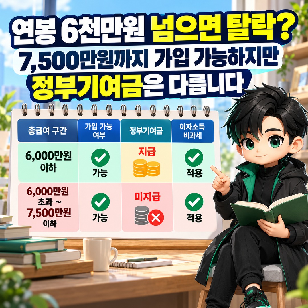 청년미래적금 연봉 6천만원 넘으면 탈락? 7,500만원까지 가입 가능하지만 정부기여금은 다릅니다 핵심 내용 정보형 썸네일