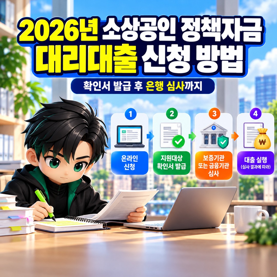 Informational thumbnail explaining the key steps for applying for 2026 small business policy fund loans through financial institutions, from eligibility certificate issuance to bank review