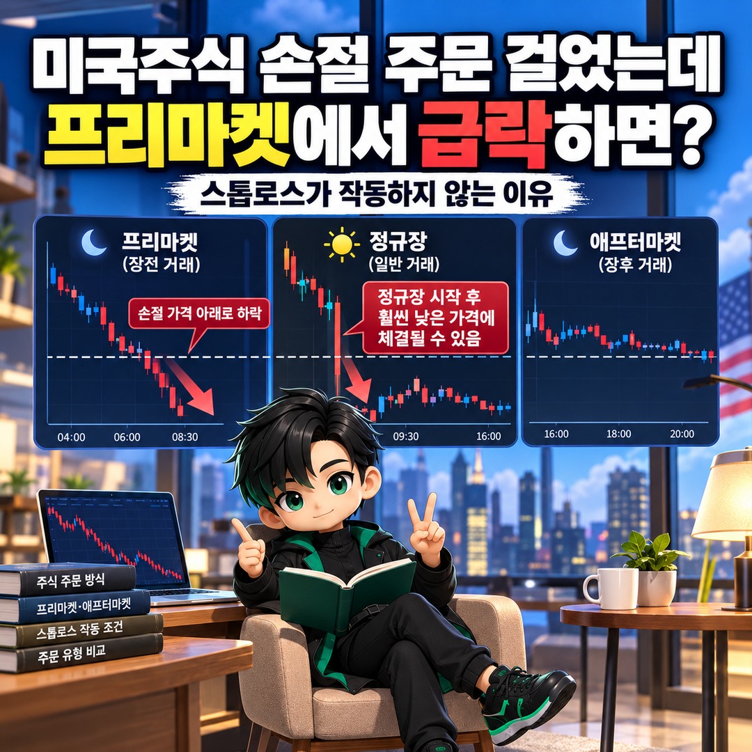 미국주식 손절 주문 걸었는데 프리마켓에서 급락하면? 스톱로스가 작동하지 않는 이유 핵심 내용 정보형 썸네일