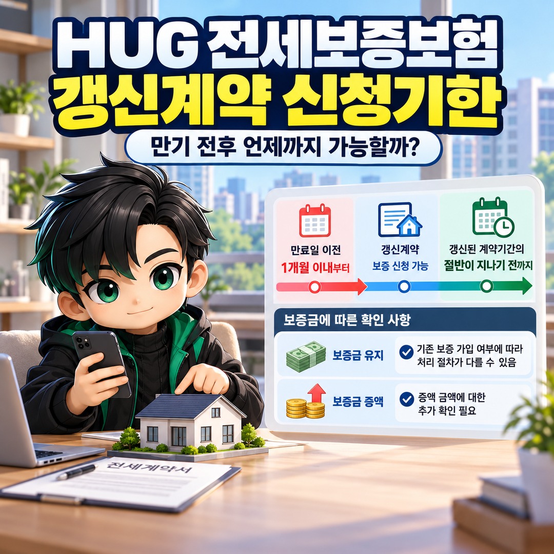 HUG Jeonse Deposit Guarantee Insurance Renewal Deadline: How Long Before or After Lease Expiration Can You Apply? Informational thumbnail highlighting the key points