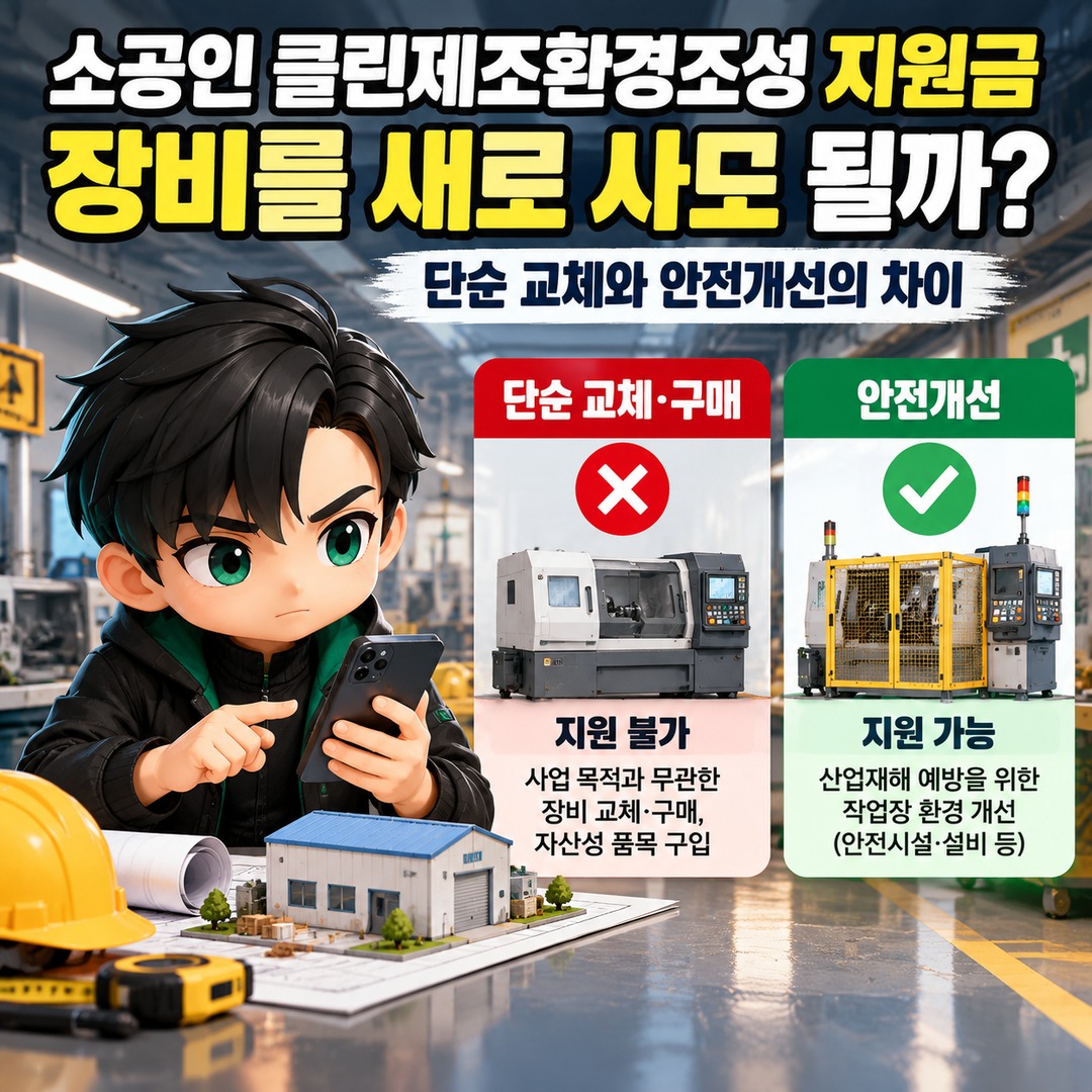 소공인 클린제조환경조성 지원금, 장비를 새로 사도 될까? 단순 교체와 안전개선의 차이 핵심 내용 정보형 썸네일
