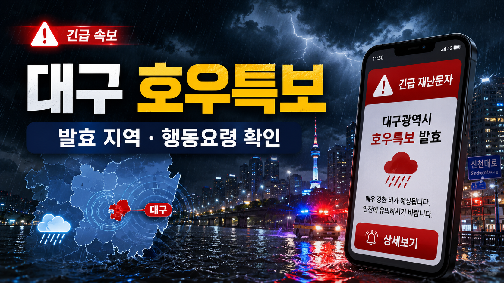2026년 7월 17일 밤 대구 호우주의보 발효 지역과 안전 행동요령 안내